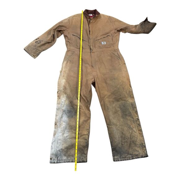 Vtg Carhartt 996QZS Duck Canvas Insulated Coveralls Men’s Size 46S USA Thrashed - Picture 12 of 13